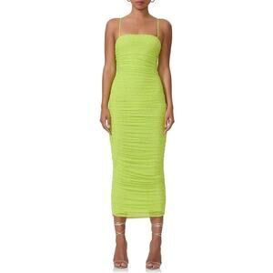 AFRM Hazel rhinestone bodycon mesh dress Lime Punch